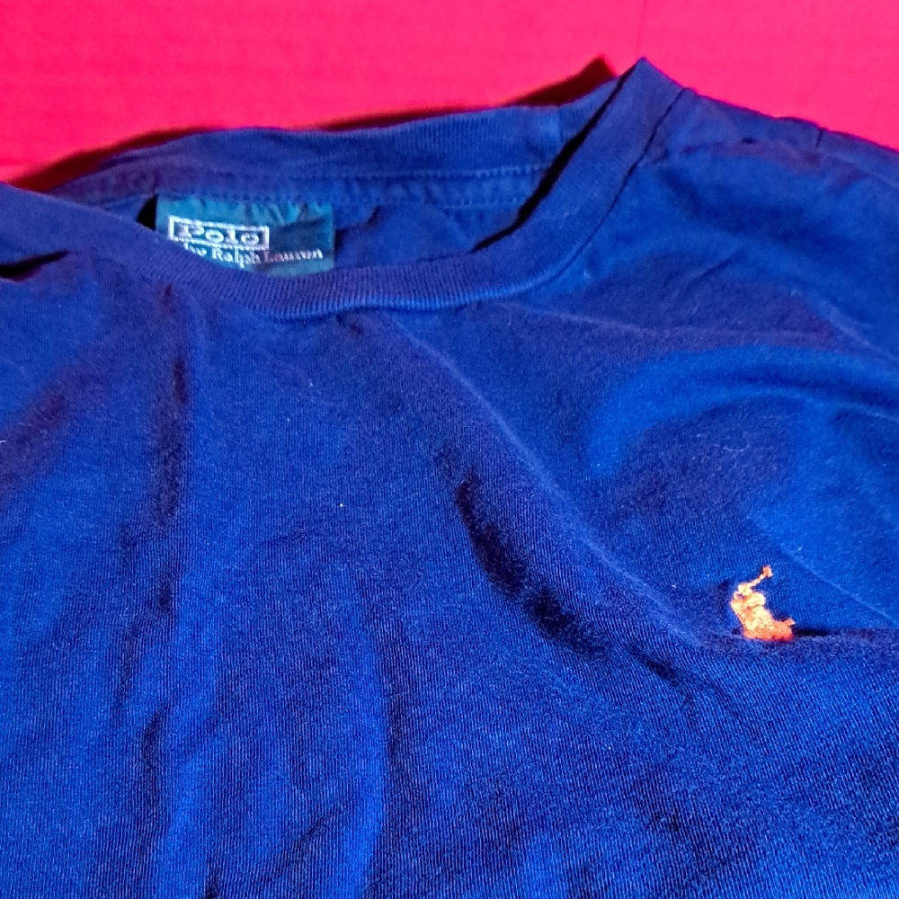 Ralph Lauren Polo Deep Blue Tee with Subtle Orange Details